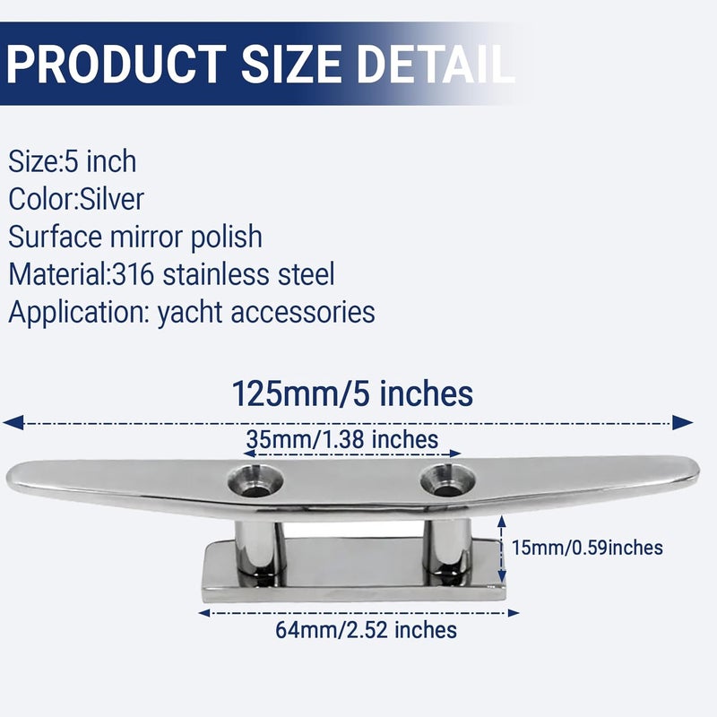 Rolasm Boat Cleat Stainless Steel Marine Dock Cleat Boat Rope Tie Cleat Boat Mooring Accessories - Image 2